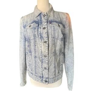 Levi’s Acid Wash Denim Jacket Full Zip + Button Closure Adjustable Waist, Size L